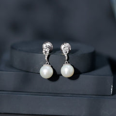 8MM Freshwater Pearl Drop Earrings with Diamond Accents