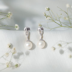 8MM Freshwater Pearl Drop Earrings with Diamond Accents