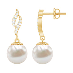 8MM Freshwater Pearl Drop Earrings with Diamond Accents