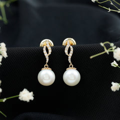 8MM Freshwater Pearl Drop Earrings with Diamond Accents