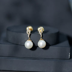 8MM Freshwater Pearl Drop Earrings with Diamond Accents