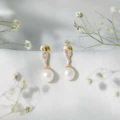 8MM Freshwater Pearl Drop Earrings with Diamond Accents