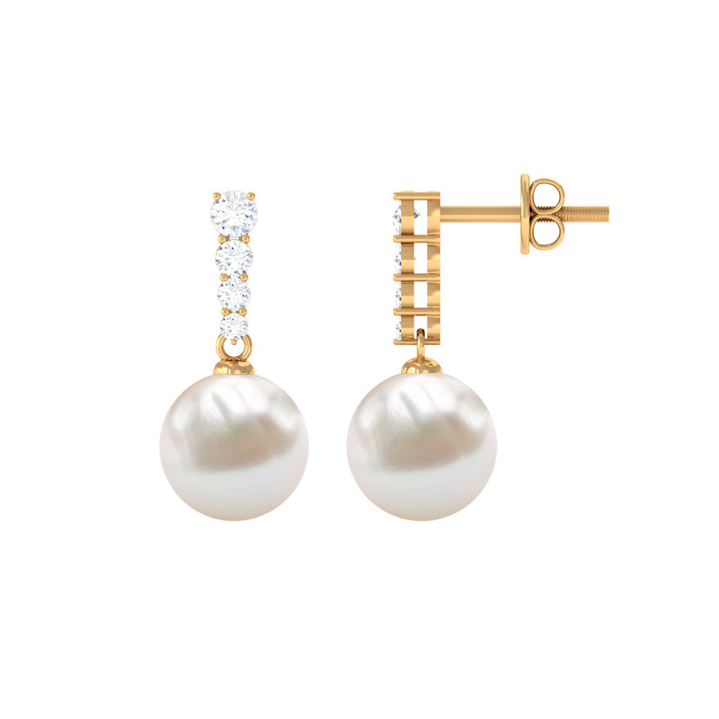 15 Carat Freshwater Pearl Drop Earrings with Diamond