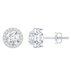 3 CT Certified Moissanite Minimal Stud Earrings with Halo in Gold
