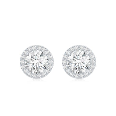 3 CT Certified Moissanite Minimal Stud Earrings with Halo in Gold