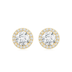 3 CT Certified Moissanite Minimal Stud Earrings with Halo in Gold