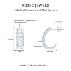 Certified Moissanite J Hoop Earrings for Women