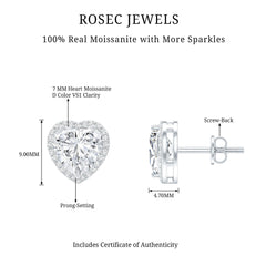 Certified Moissanite Heart Stud Earrings with Halo