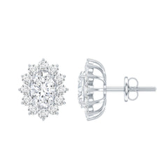 Certified Oval Shaped Moissanite Halo Stud Earrings in Silver