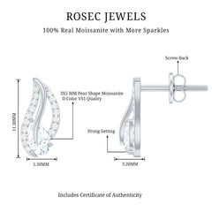 Certified Moissanite Leaf Stud Earrings with Screw Back