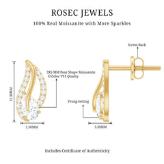Certified Moissanite Leaf Stud Earrings with Screw Back