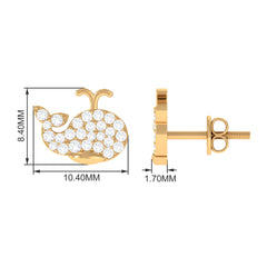 Cute Moissanite Fish Earrings with Screw Back