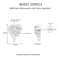 1 Carat Moissanite Heart Stud Earrings in Sterling Silver