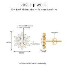Certified Moissanite Cluster Stud Earrings for Women