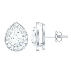 Certified Pear Shape Moissanite Teardrop Earrings with Halo