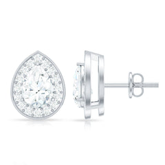 Certified Pear Shape Moissanite Teardrop Earrings with Halo