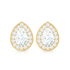 Certified Pear Shape Moissanite Teardrop Earrings with Halo