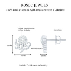 Real Diamond Octopus Stud Earrings for Women