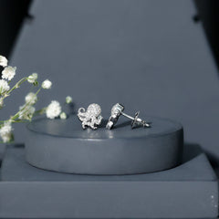 Real Diamond Octopus Stud Earrings for Women
