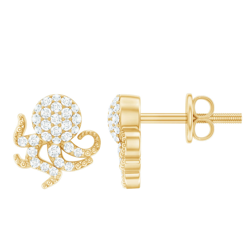 Real Diamond Octopus Stud Earrings for Women