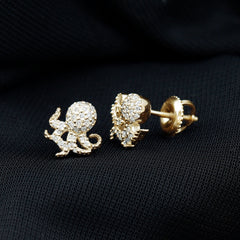 Real Diamond Octopus Stud Earrings for Women