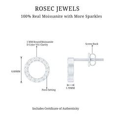 Round Cut Moissanite Eternity Stud Earrings with Screw Back