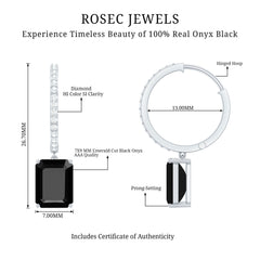 Natural 7X9mm Emerald Cut Black Onyx Hoop Drop Earrings with Diamond