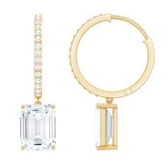 Certified 2.8 Carat Emerald Cut Moissanite Drop Hoop Earrings