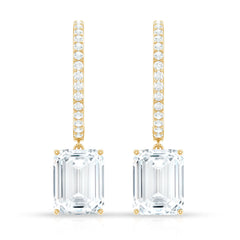 Certified 2.8 Carat Emerald Cut Moissanite Drop Hoop Earrings