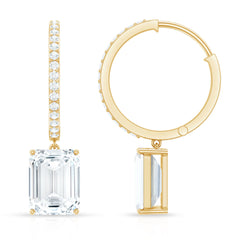 Certified 2.8 Carat Emerald Cut Moissanite Drop Hoop Earrings