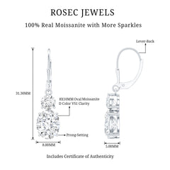 Certified 7 Carat Moissanite Hoop Drop Earrings in Silver