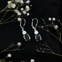 8 Carat Oval Lab Grown Black Diamond Drop Earrings in Silver
