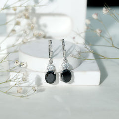 8 Carat Oval Lab Grown Black Diamond Drop Earrings in Silver