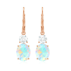 Certified Real 8X10mm Oval Ethiopian Opal Drop Earrings with Moissanite