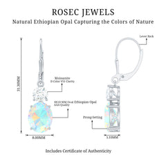 Certified Real 8X10mm Oval Ethiopian Opal Drop Earrings with Moissanite