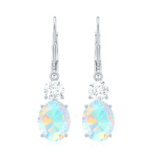 Certified Real 8X10mm Oval Ethiopian Opal Drop Earrings with Moissanite