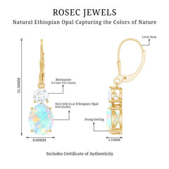 Certified Real 8X10mm Oval Ethiopian Opal Drop Earrings with Moissanite