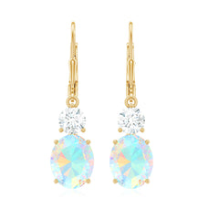 Certified Real 8X10mm Oval Ethiopian Opal Drop Earrings with Moissanite