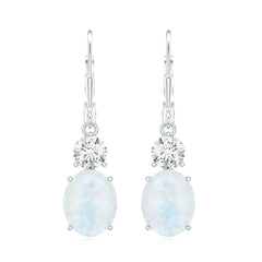 Natural 1.2 Carat Oval Moonstone Drop Earrings with Moissanite