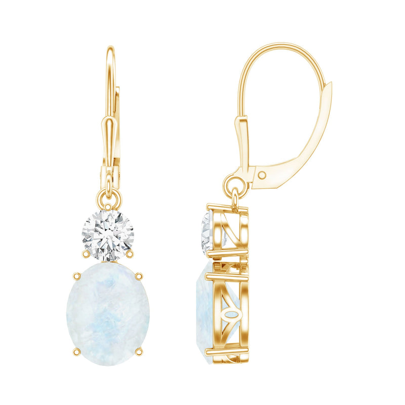 Natural 1.2 Carat Oval Moonstone Drop Earrings with Moissanite