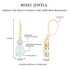 Natural 1.2 Carat Oval Moonstone Drop Earrings with Moissanite