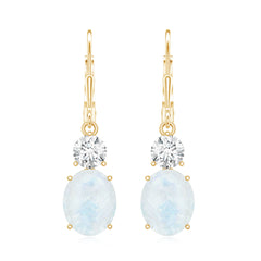 Natural 1.2 Carat Oval Moonstone Drop Earrings with Moissanite