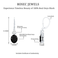 Natural 8X10mm Oval Black Onyx Drop Earrings with Lever Back
