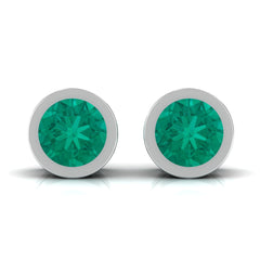 Dainty Emerald Bezel Set Solitaire Stud Earrings