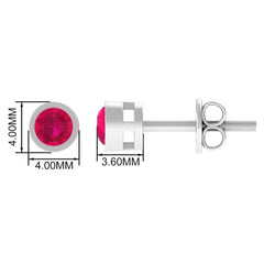 Round Ruby Dainty Solitaire Stud Earrings in Bezel Setting
