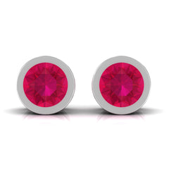Round Ruby Dainty Solitaire Stud Earrings in Bezel Setting