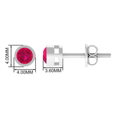 Round Ruby Dainty Solitaire Stud Earrings in Bezel Setting