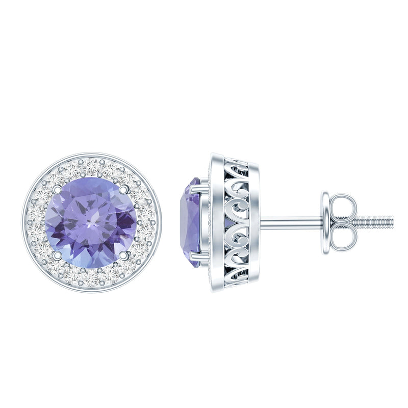 Natural 1.89 Carat Tanzanite and Diamond Stud Earrings For Women