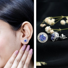Natural 1.89 Carat Tanzanite and Diamond Stud Earrings For Women
