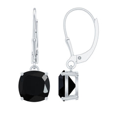 Genuine 8mm Cushion Cut Black Spinel Drop Earrings Lever Back